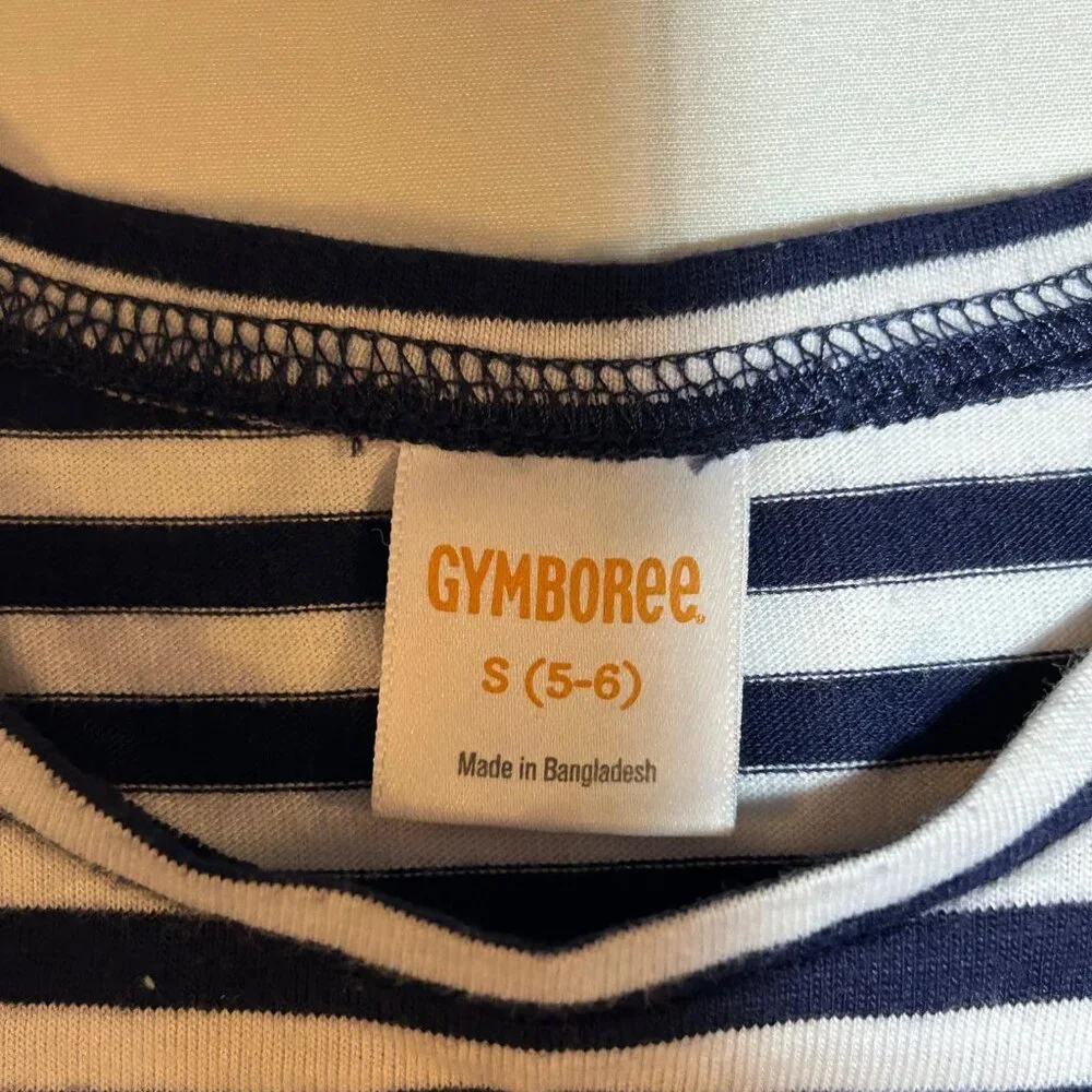 Gymboree Girls Small 5/6 Short Sleeve Blue Striped Fruit Salad Skater Dress